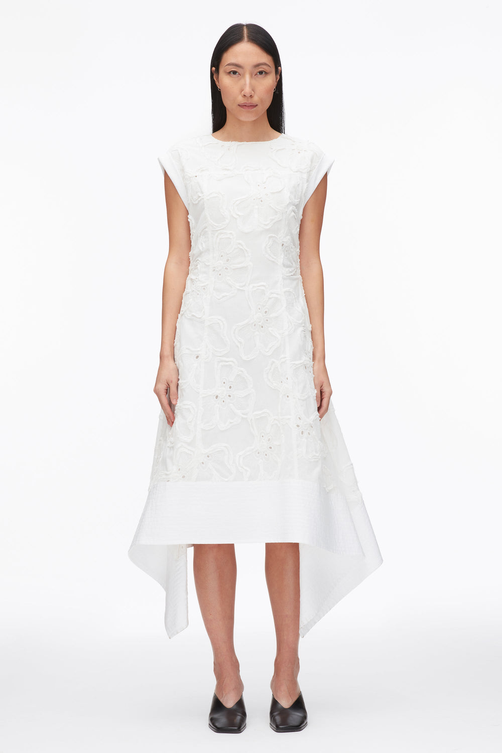 White Embroidered Belted Midi Dress with Handkerchief Hem | 3.1 Phillip Lim