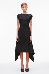 Black Embroidered Belted Midi Dress with Handkerchief Hem | 3.1 Phillip Lim