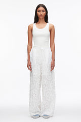 White Embroidered Straight Leg Pull On Pants | 3.1 Phillip Lim