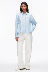 Airy Blue Multi Long Sleeve Striped Flounce Shirt | 3.1 Phillip Lim