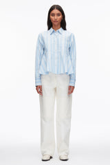 Airy Blue Multi Long Sleeve Striped Flounce Shirt | 3.1 Phillip Lim