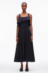 Midnight Broderie Anglaise Patchwork Cascade Midi Dress | 3.1 Phillip Lim