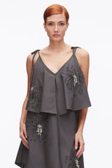 Slate Layered Midi Dress with Floral Appliqué | 3.1 Phillip Lim