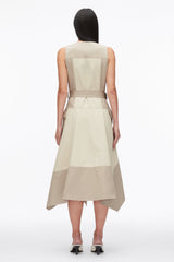 Khaki-Birch Patchwork Sleeveless Belted Utility Dress | 3.1 Phillip Lim
