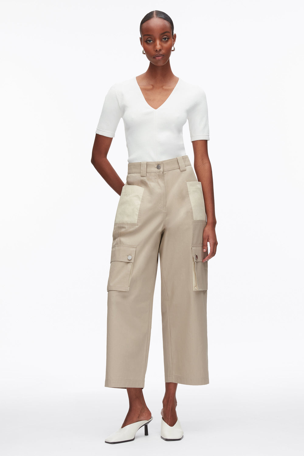 Khaki-Birch Two-Toned Cropped Cargo Pants | 3.1 Phillip Lim