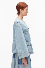 Light Blue Collarless Trapeze Denim Jacket | 3.1 Phillip Lim