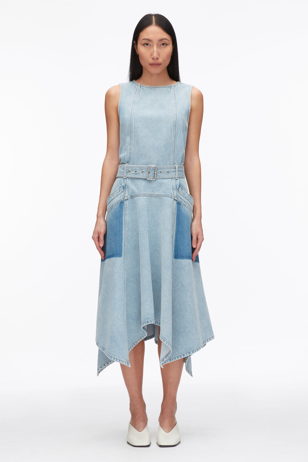 Light Blue Ghost Patch Sleeveless Belted Midi Dress | 3.1 Phillip Lim