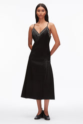 Black Studded Satin Pleated Cami Midi Dress | 3.1 Phillip Lim