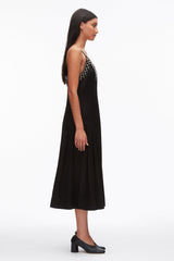 Black Studded Satin Pleated Cami Midi Dress | 3.1 Phillip Lim