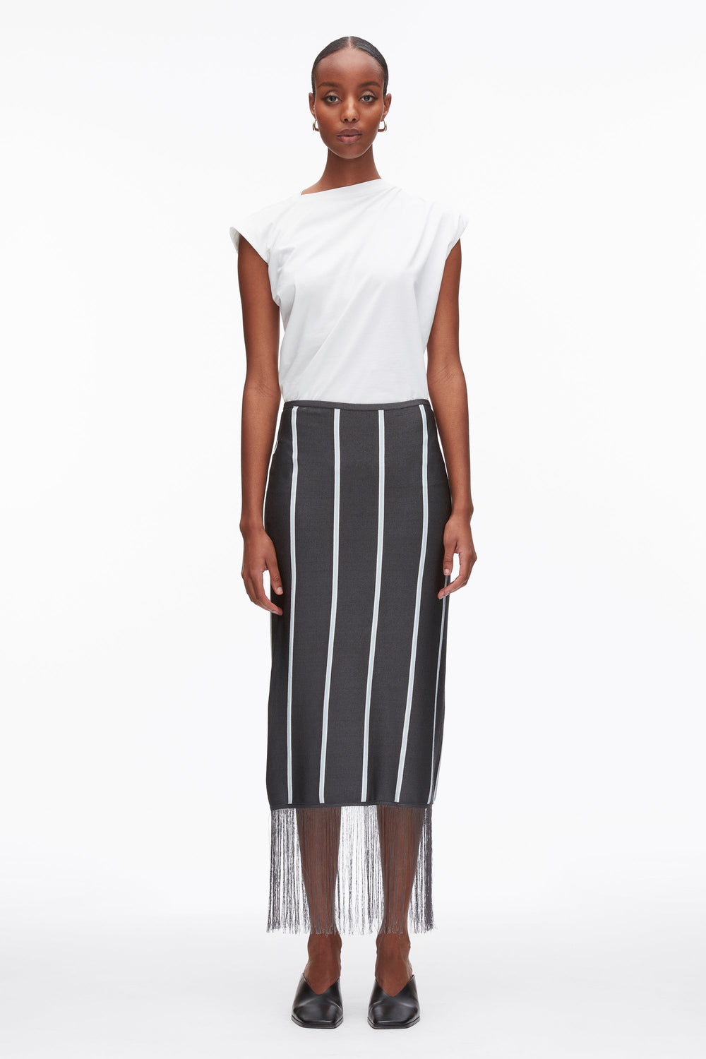 Slate Multi Stripe Midi Skirt with Fringe | 3.1 Phillip Lim