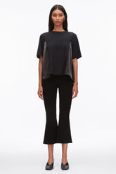 Black-Slate Puff Sleeve Flounce T-Shirt with Satin Panels | 3.1 Phillip Lim