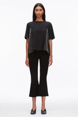 Black-Slate Puff Sleeve Flounce T-Shirt with Satin Panels | 3.1 Phillip Lim