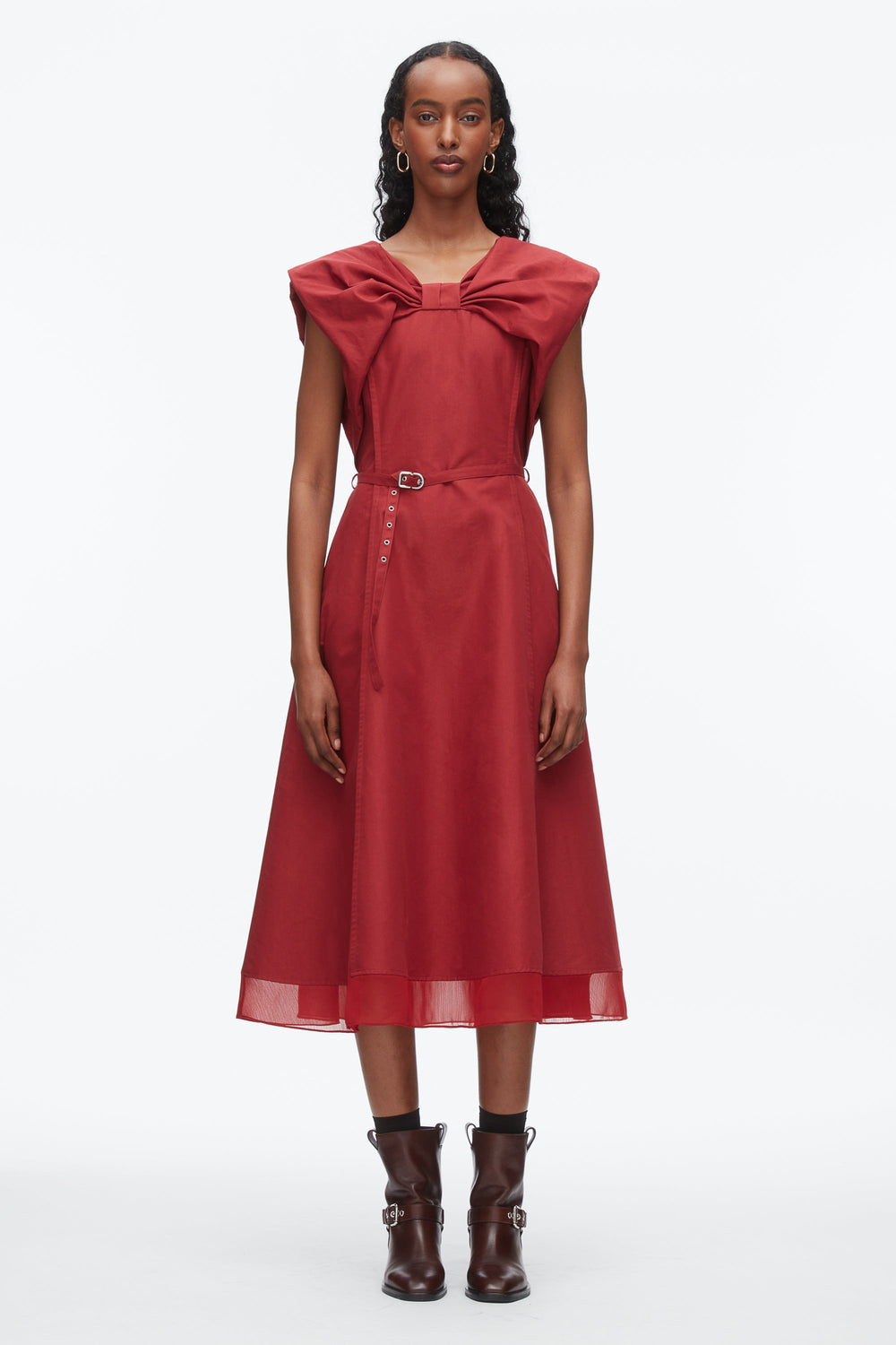 Crimson Draped Bow Dress with Belt | 3.1 Phillip Lim