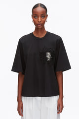 Black Trapeze T-Shirt with Floral Appliqué | 3.1 Phillip Lim