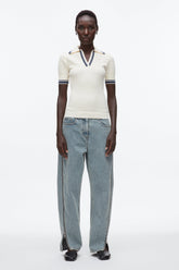 Ecru-Navy Textured Rib Fitted Polo | 3.1 Phillip Lim