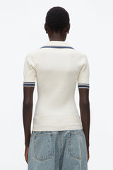 Ecru-Navy Textured Rib Fitted Polo | 3.1 Phillip Lim