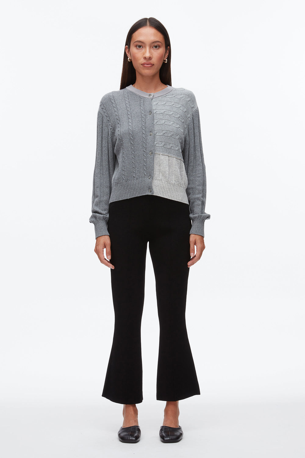 Dark Grey Melange Multi Mix Cable Crew Neck Cardigan | 3.1 Phillip Lim