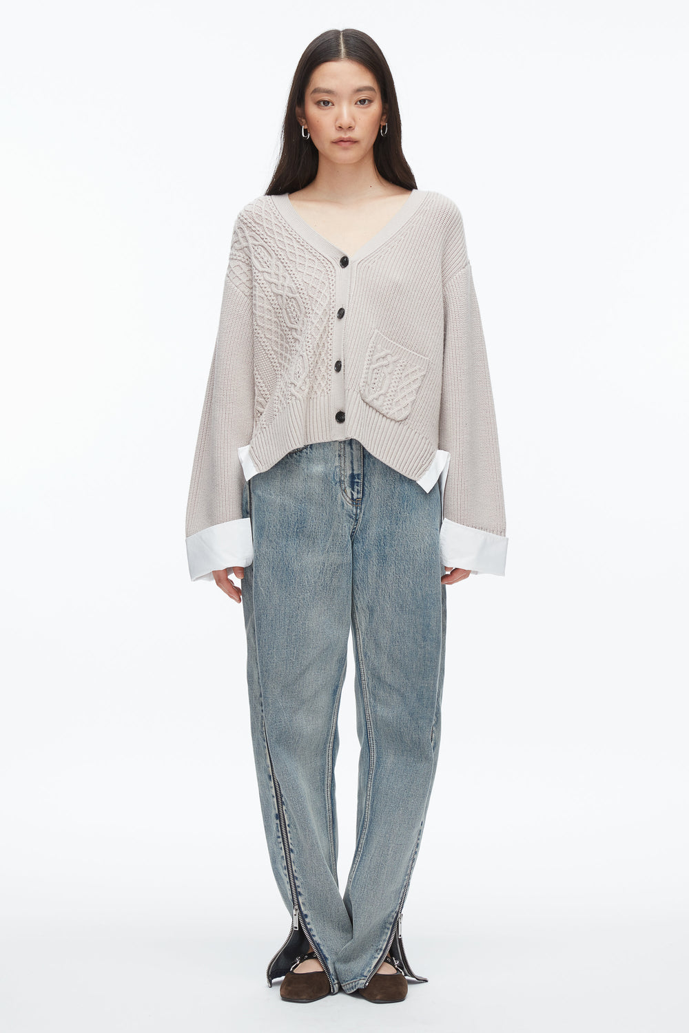 Oyster Cable Mix Boyfriend Cardigan | 3.1 Phillip Lim