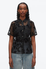 Black Flocked Organza Short Sleeve Shirt | 3.1 Phillip Lim
