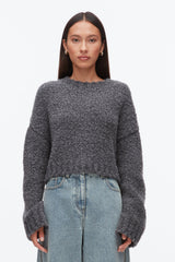 Charcoal Melange Boucle Zipper Crewneck | 3.1 Phillip Lim