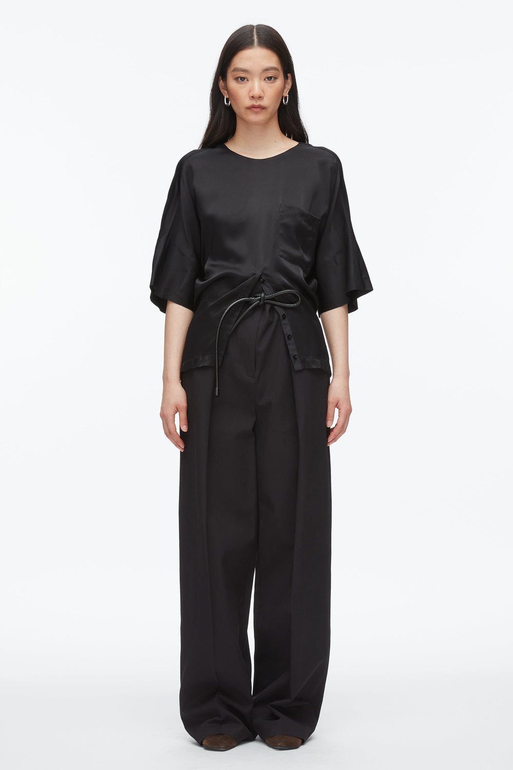 Black Short Sleeve Top with Button Placket | 3.1 Phillip Lim