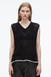 Black Open Work V-Neck Shell | 3.1 Phillip Lim