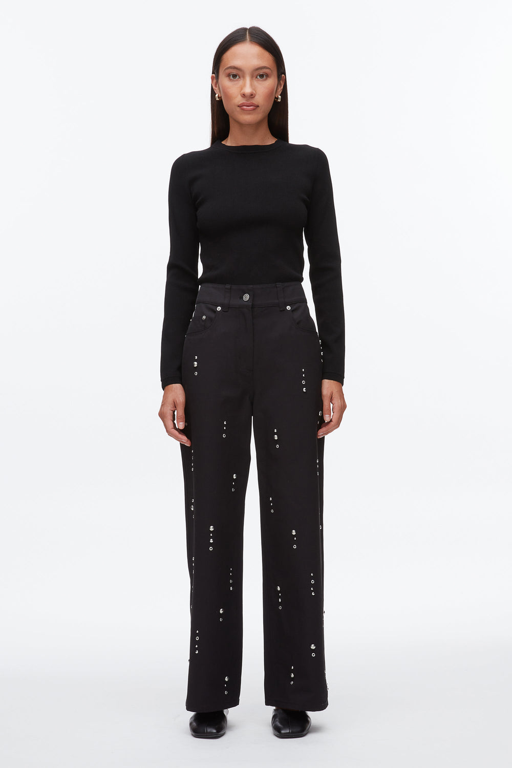 Black Stud Embellished Wide Leg Pant | 3.1 Phillip Lim