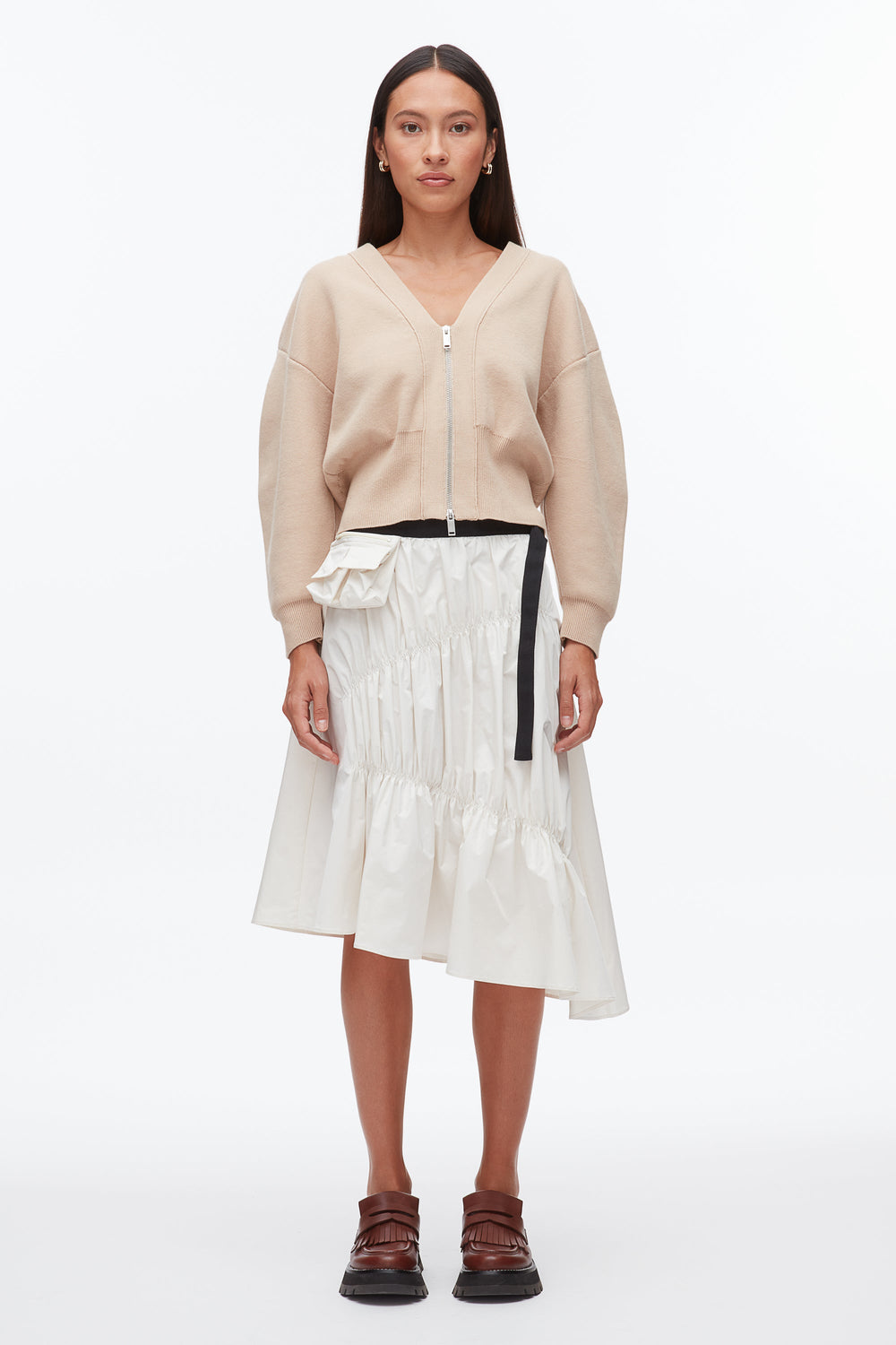 Ivory Ripstop Asymmetric Skirt with Ruching | 3.1 Phillip Lim