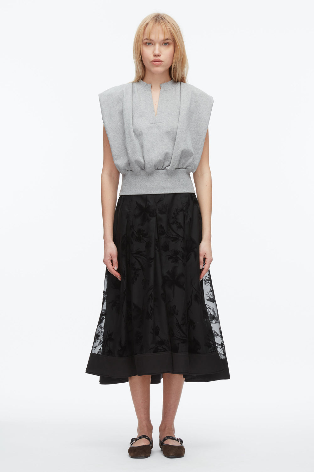 Black Flocked Organza Midi Skirt | 3.1 Phillip Lim