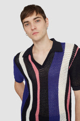 Blk Multi Short Sleeve Stripe Pointelle Polo Shirt | 3.1 Phillip Lim