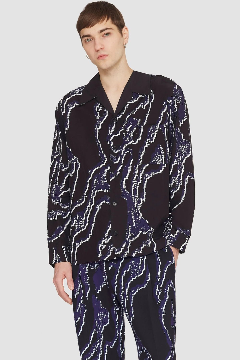Midnight-White Long Sleeve Printed Convertible Collar Shirt | 3.1 Phillip Lim