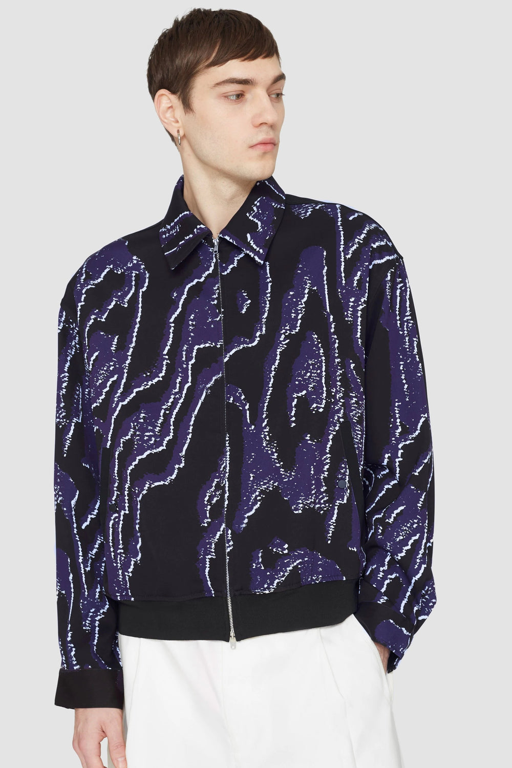 Midnight-White Printed Zip-Front Bowler Jacket | 3.1 Phillip Lim