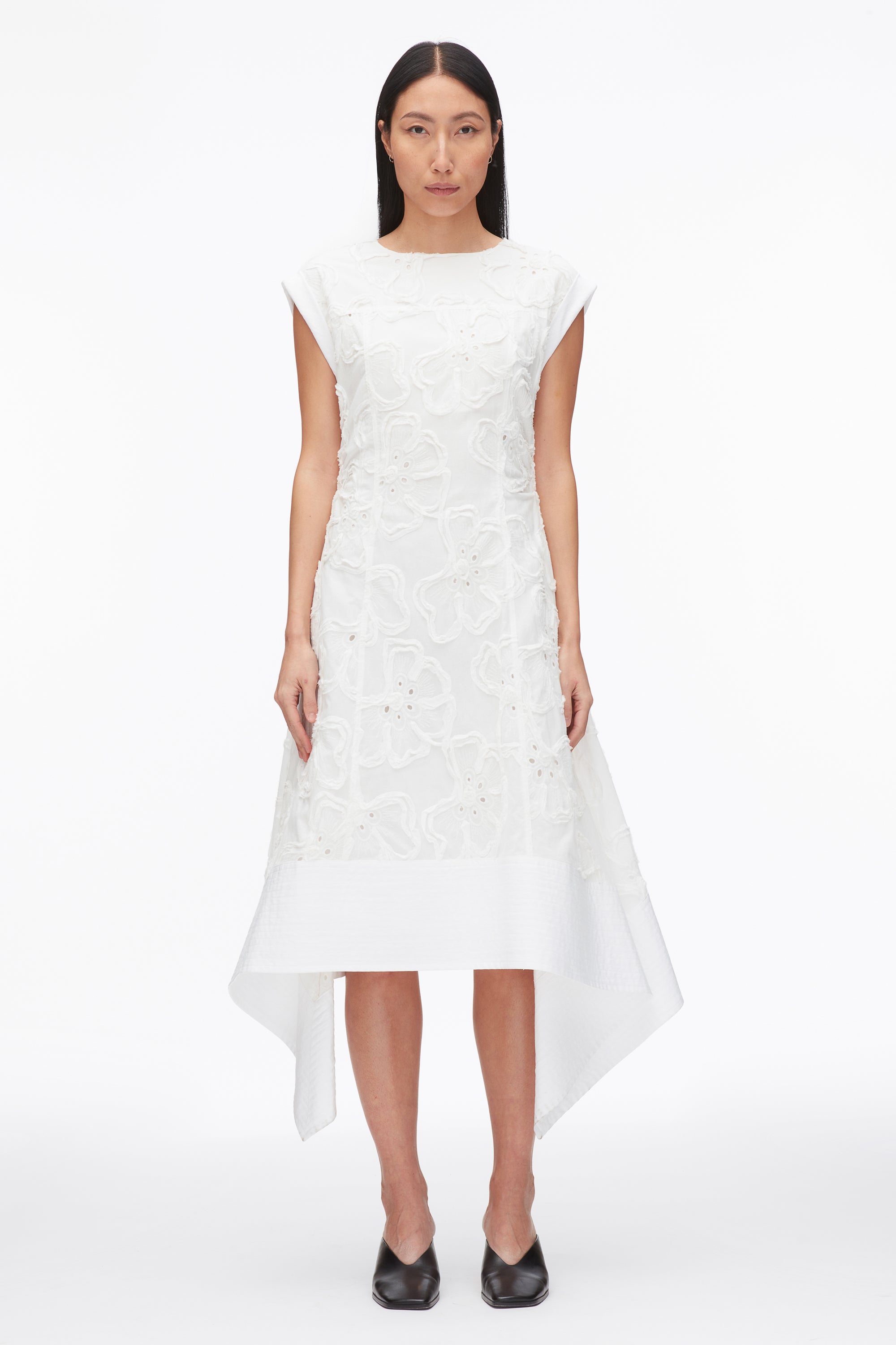 White Embroidered Belted Midi Dress with Handkerchief Hem | 3.1 Phillip Lim