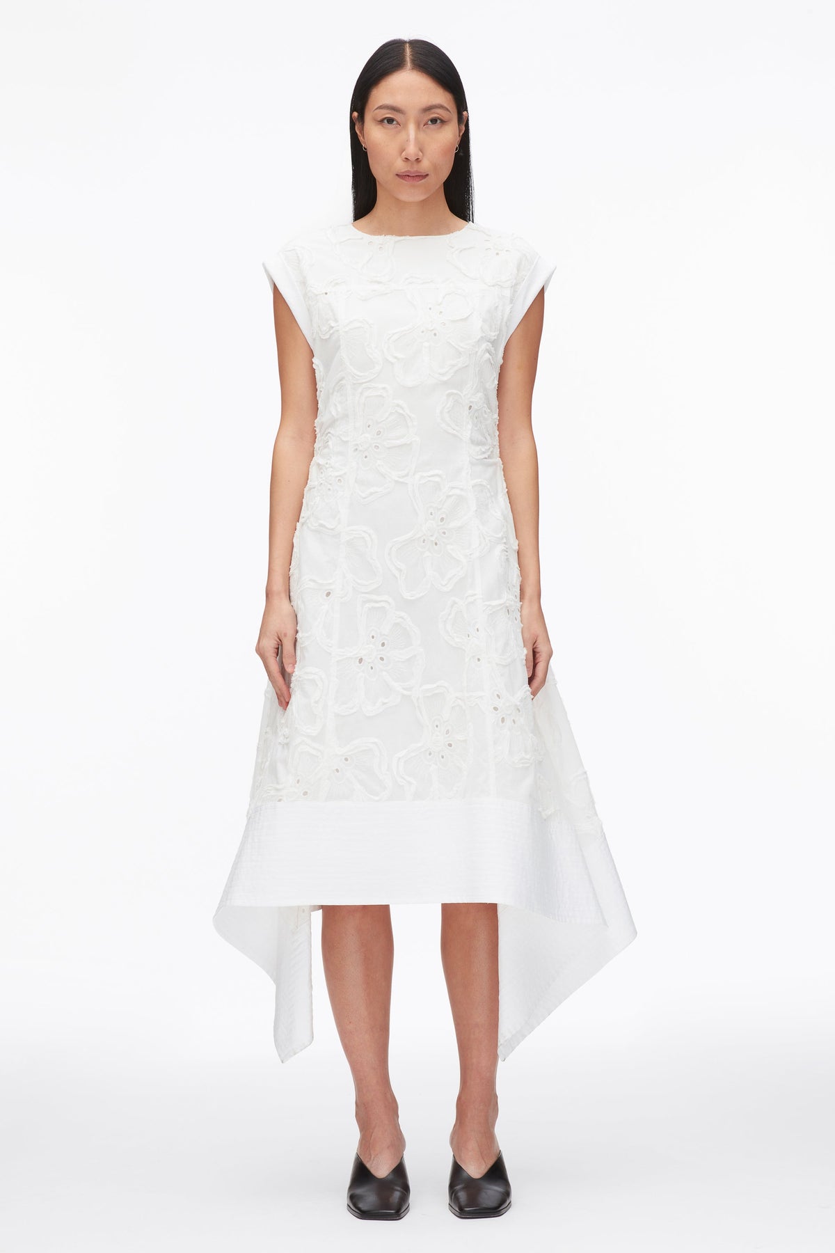 White Embroidered Belted Midi Dress with Handkerchief Hem | 3.1 Phillip Lim