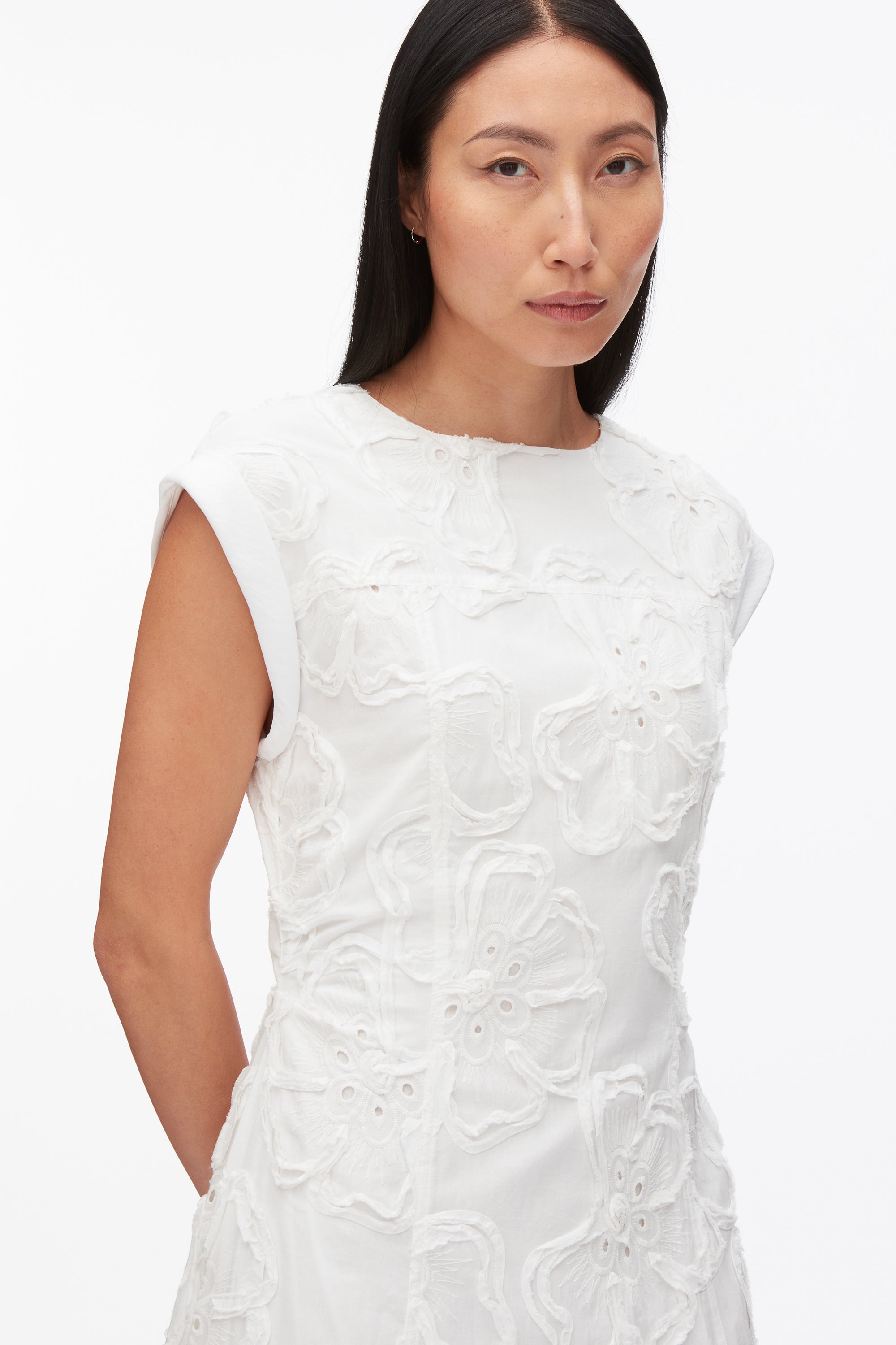 White Embroidered Belted Midi Dress with Handkerchief Hem | 3.1 Phillip Lim