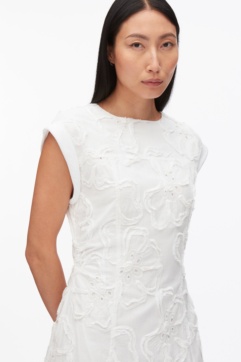 White Embroidered Belted Midi Dress with Handkerchief Hem | 3.1 Phillip Lim