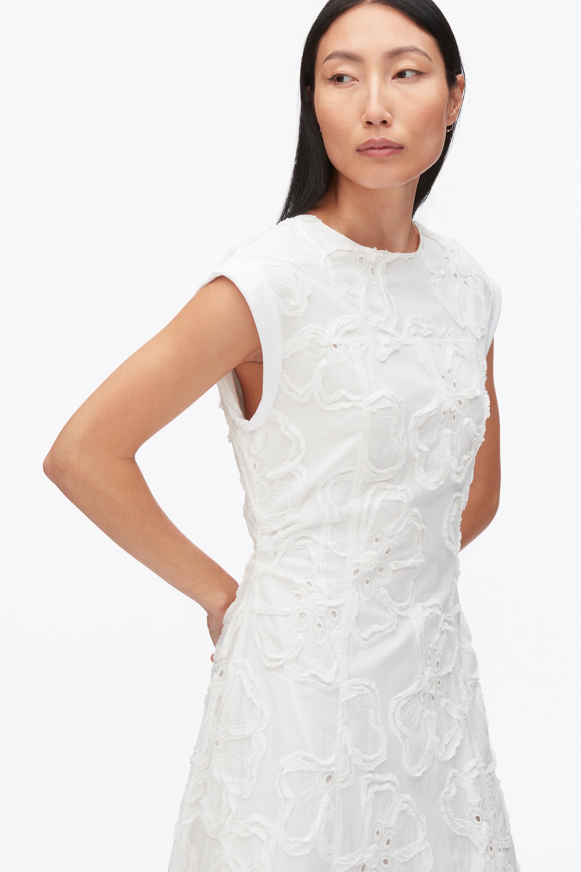 White Embroidered Belted Midi Dress with Handkerchief Hem | 3.1 Phillip Lim