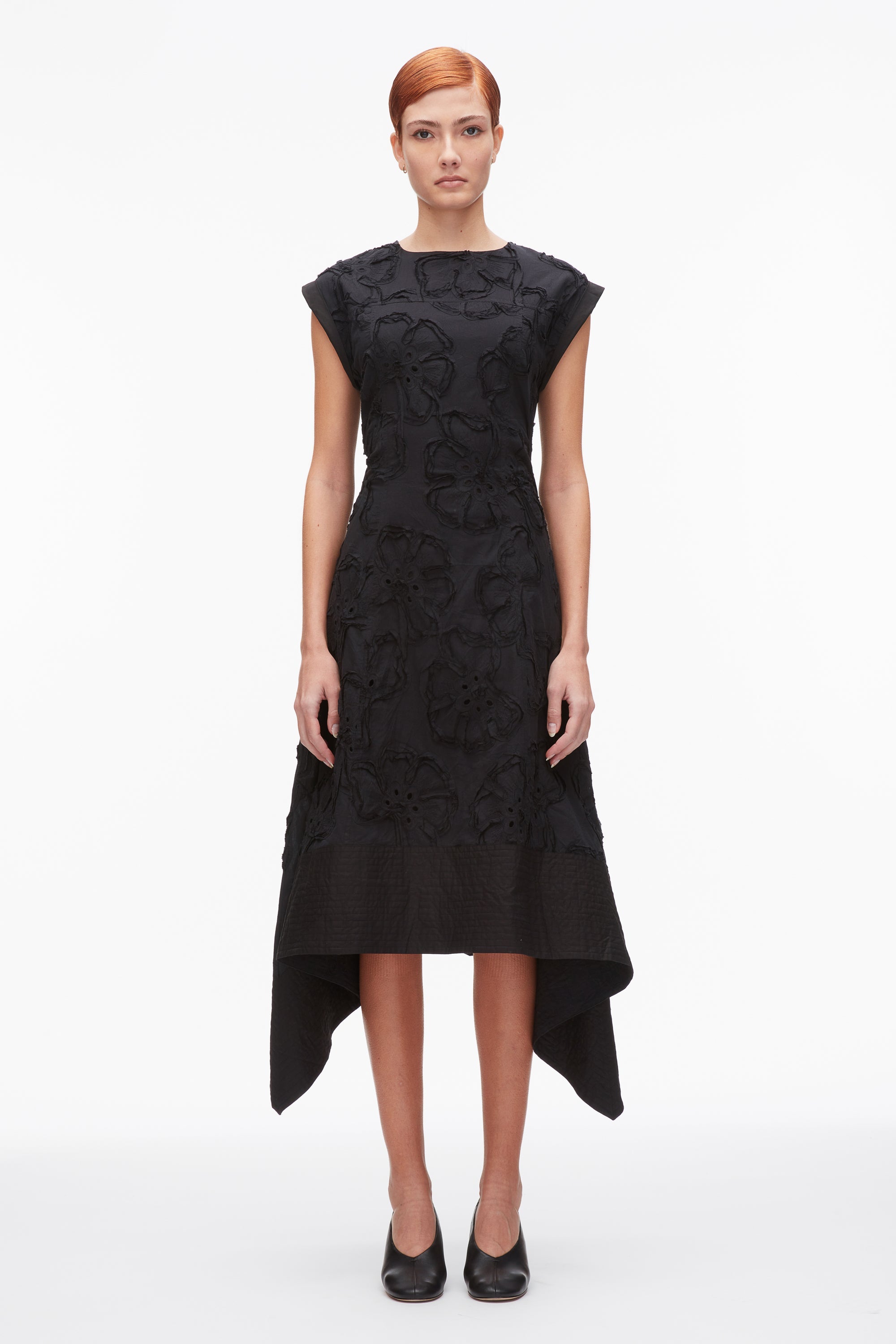 Black Embroidered Belted Midi Dress with Handkerchief Hem | 3.1 Phillip Lim