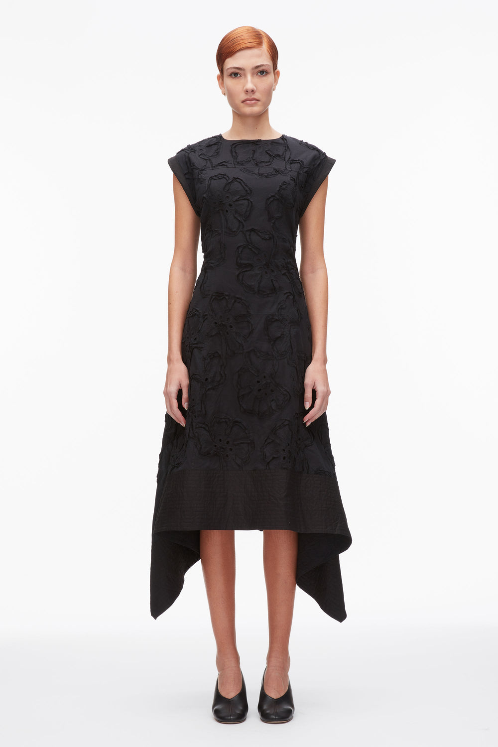 Black Embroidered Belted Midi Dress with Handkerchief Hem | 3.1 Phillip Lim
