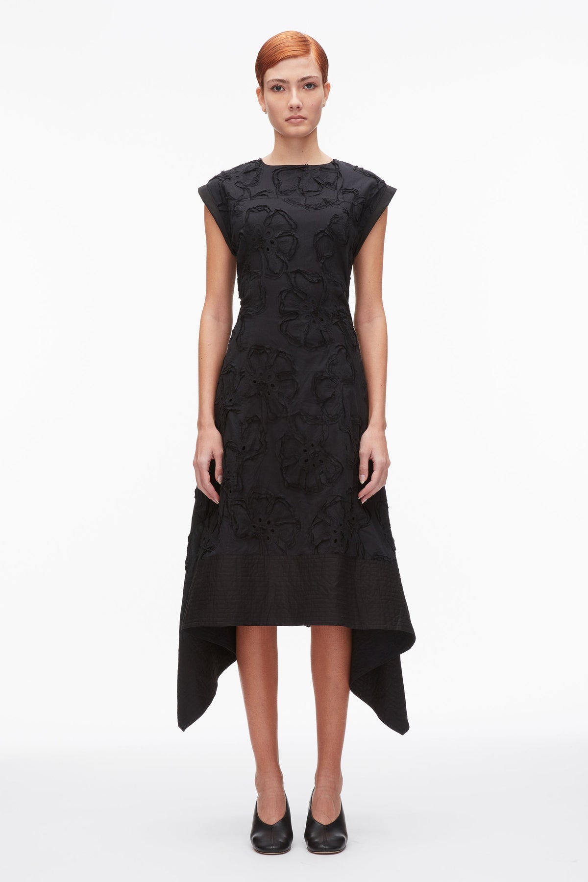 Black Embroidered Belted Midi Dress with Handkerchief Hem | 3.1 Phillip Lim