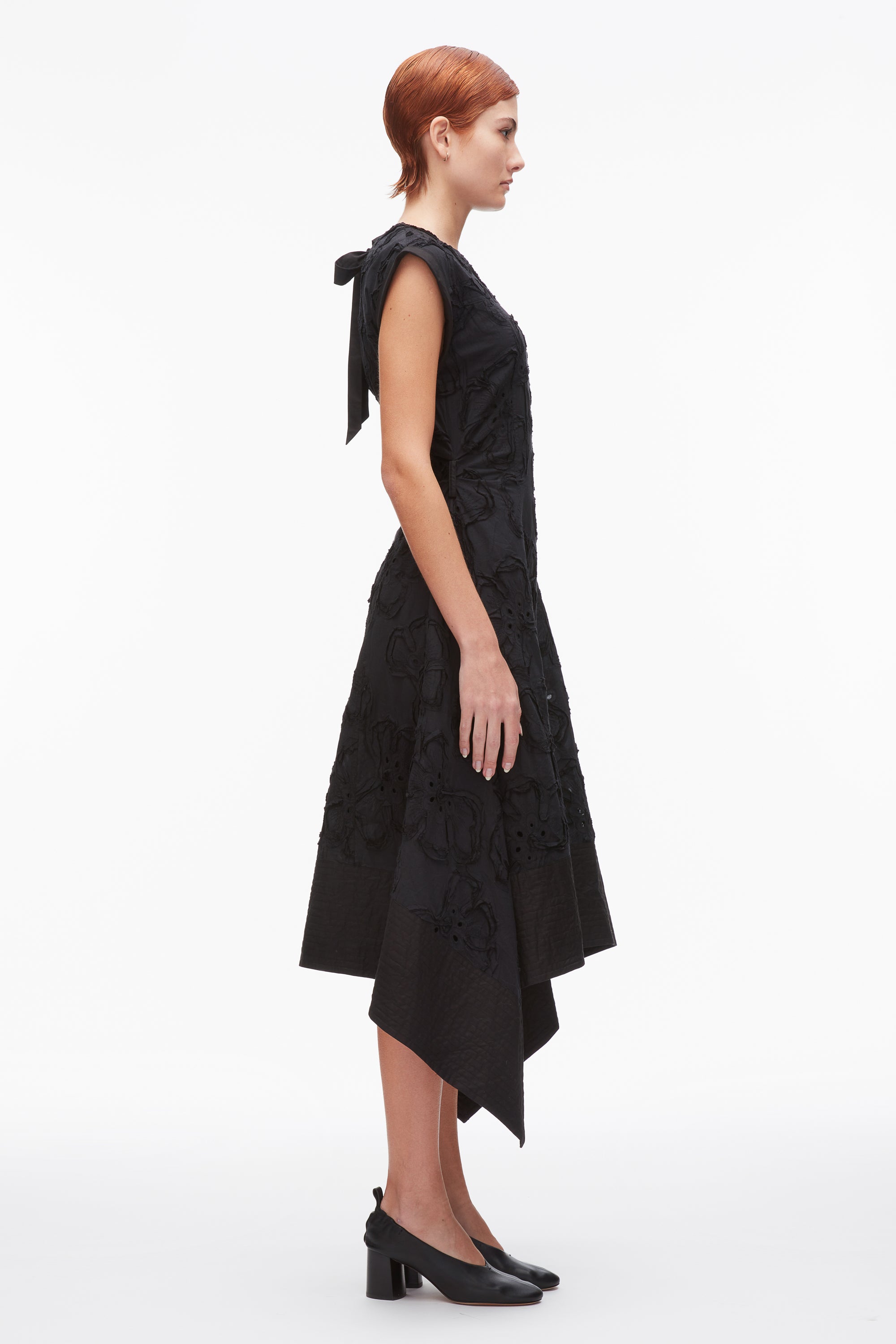 Black Embroidered Belted Midi Dress with Handkerchief Hem | 3.1 Phillip Lim