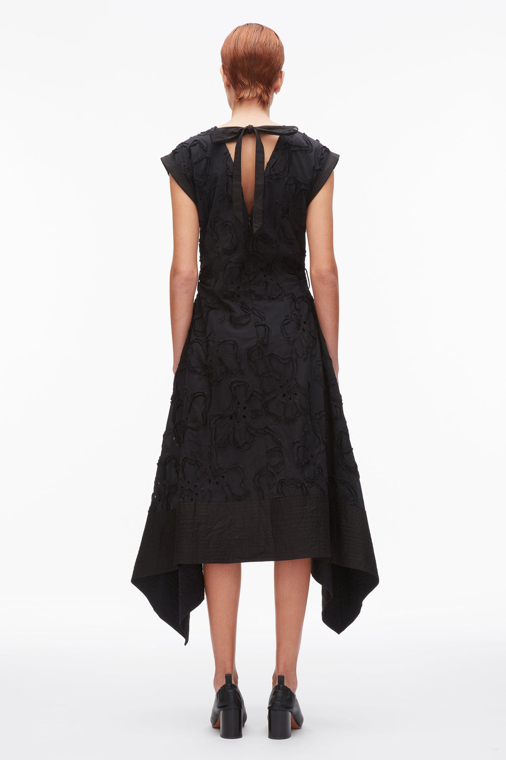 Black Embroidered Belted Midi Dress with Handkerchief Hem | 3.1 Phillip Lim