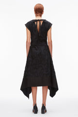 Black Embroidered Belted Midi Dress with Handkerchief Hem | 3.1 Phillip Lim