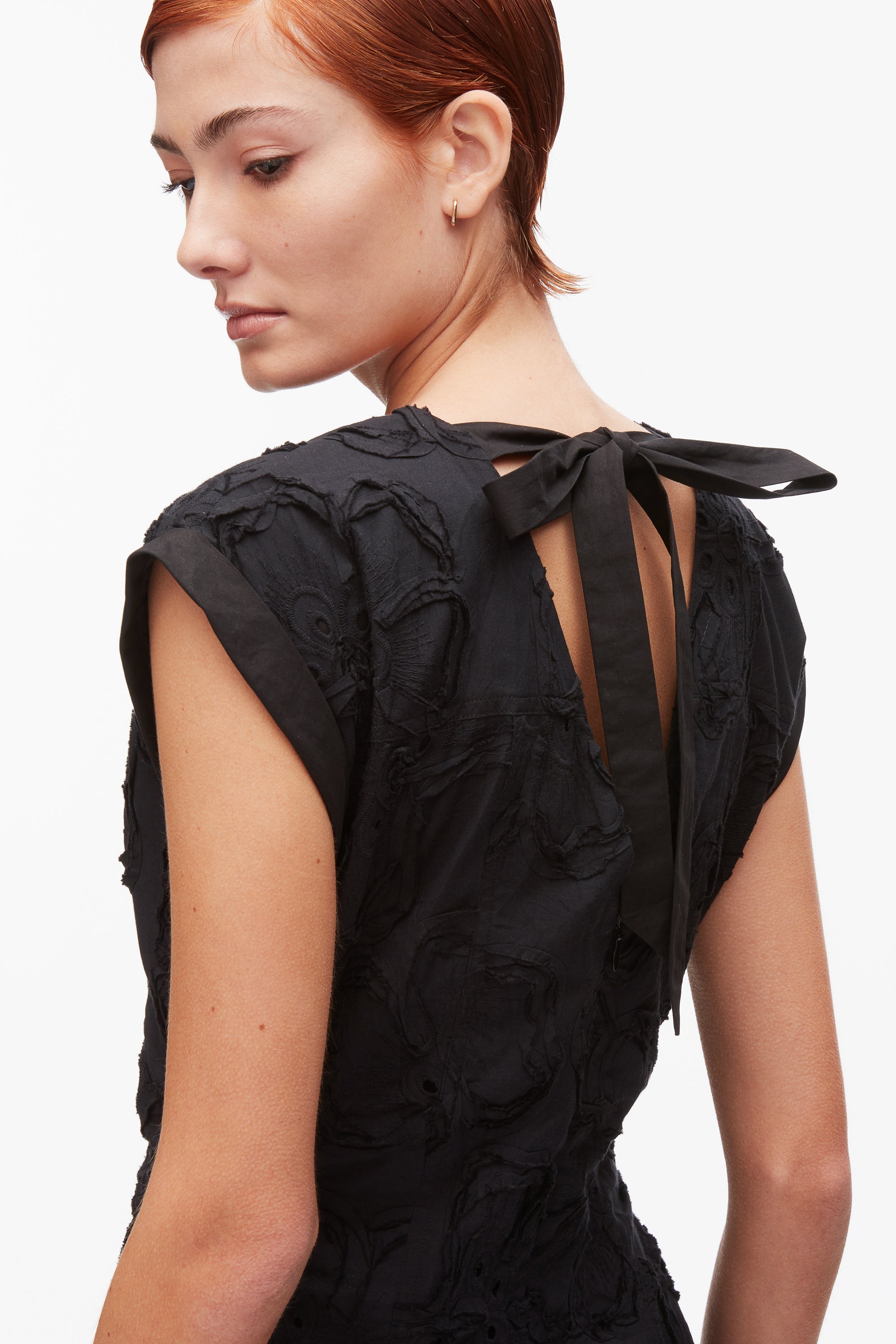 Black Embroidered Belted Midi Dress with Handkerchief Hem | 3.1 Phillip Lim