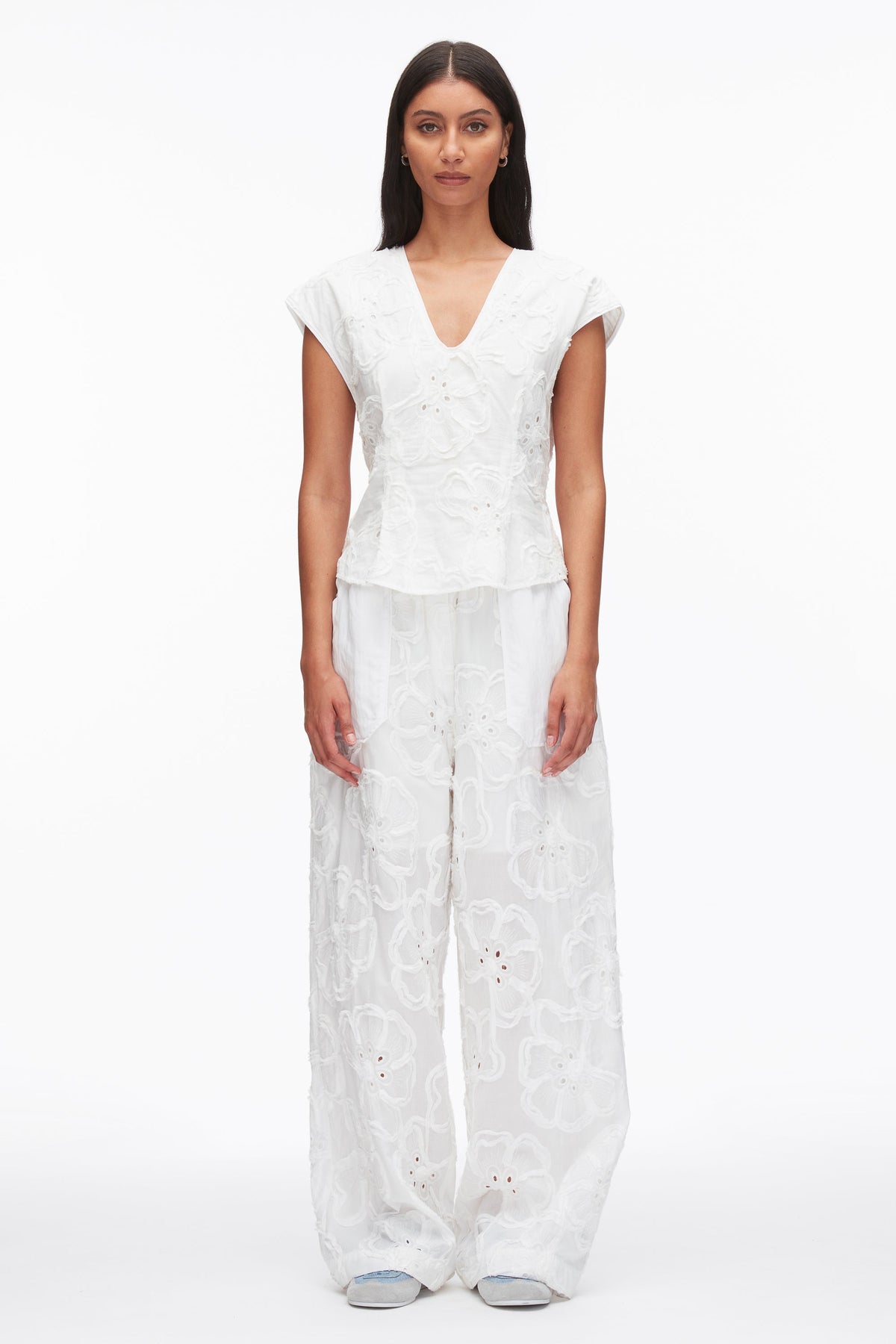 White Embroidered Cap Sleeve Top | 3.1 Phillip Lim