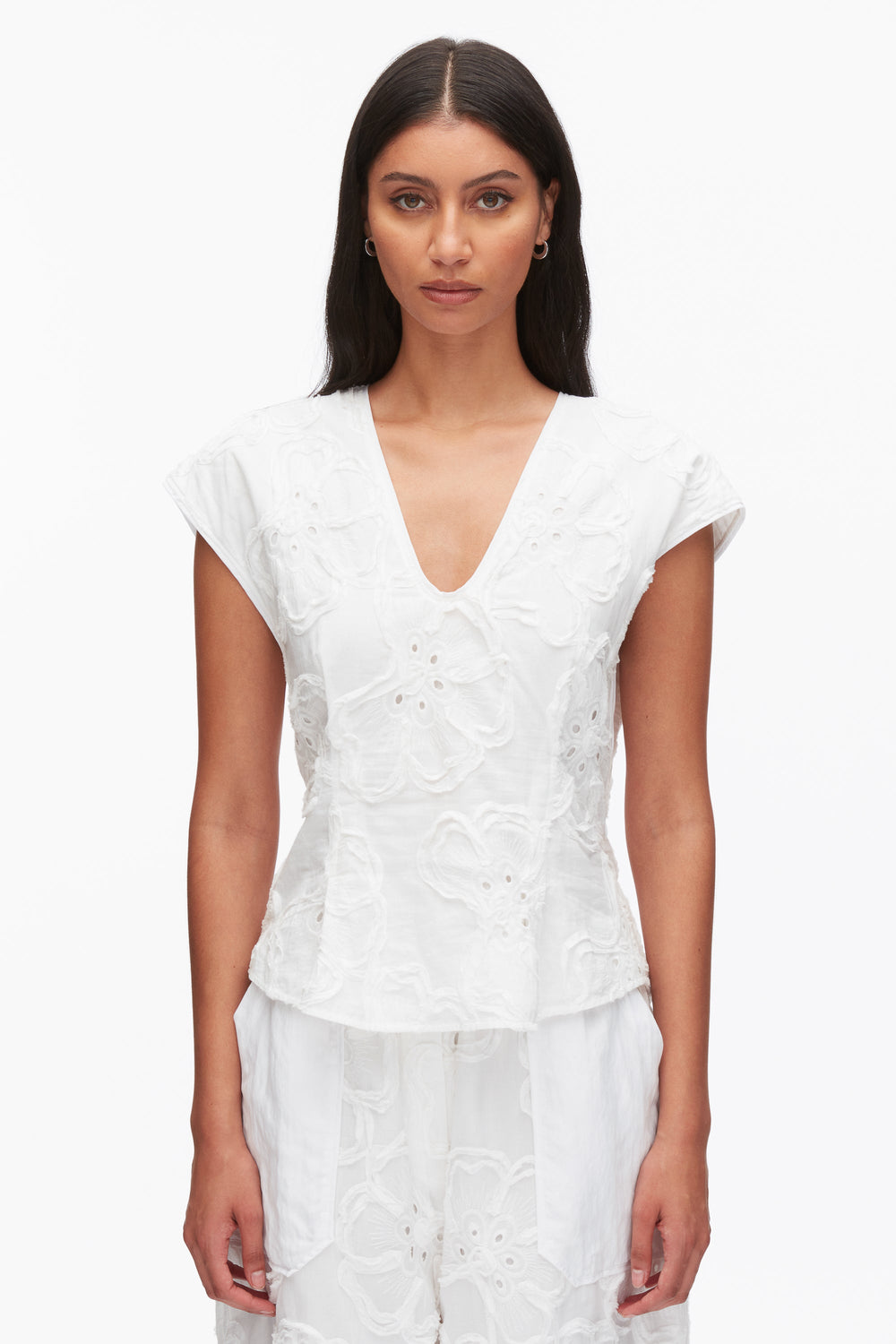 White Embroidered Cap Sleeve Top | 3.1 Phillip Lim