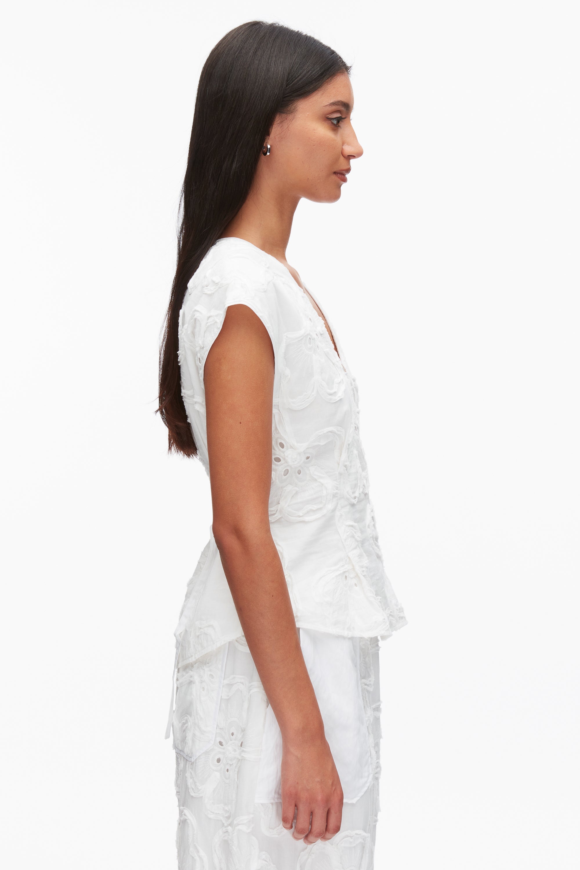 White Embroidered Cap Sleeve Top | 3.1 Phillip Lim