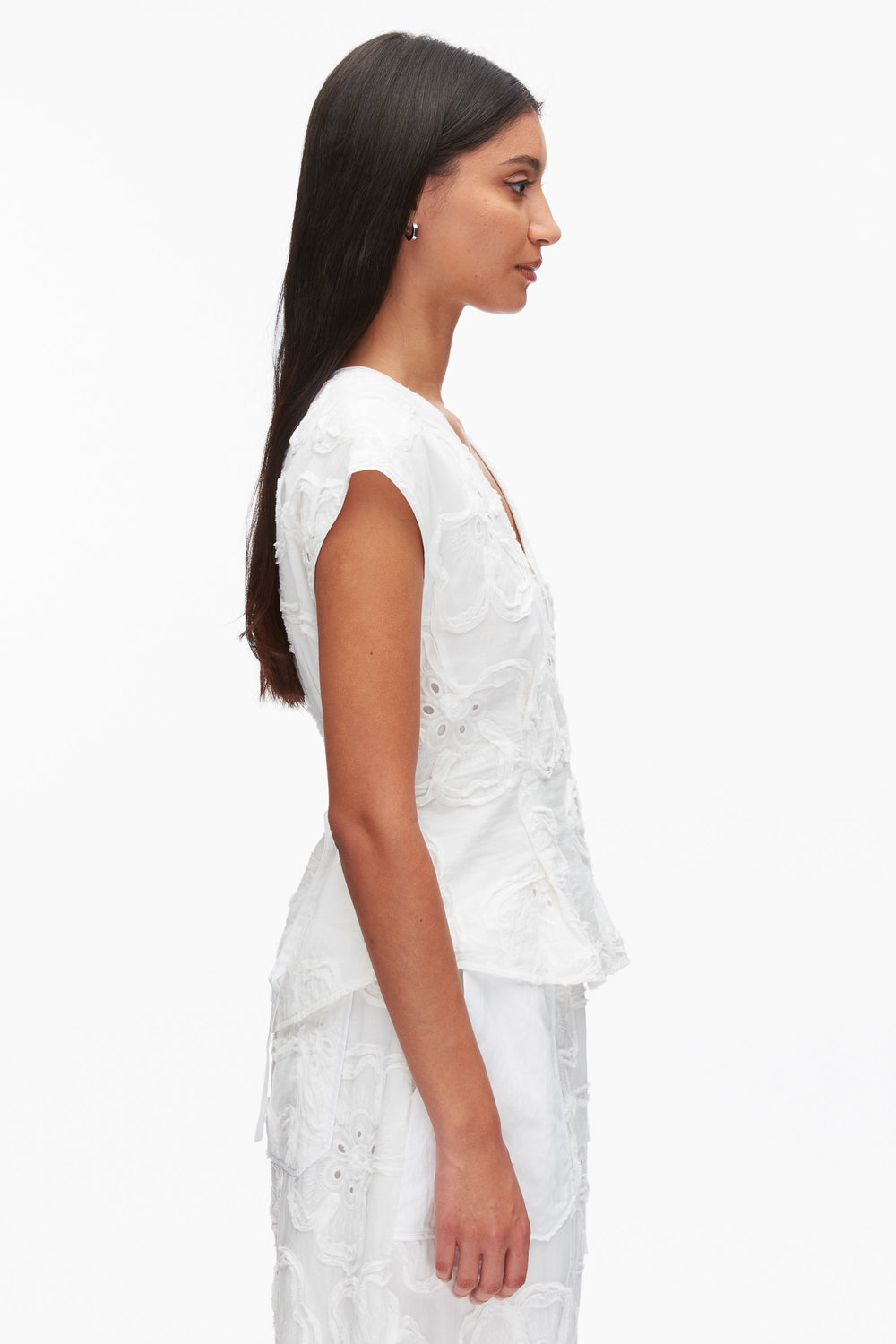 White Embroidered Cap Sleeve Top | 3.1 Phillip Lim
