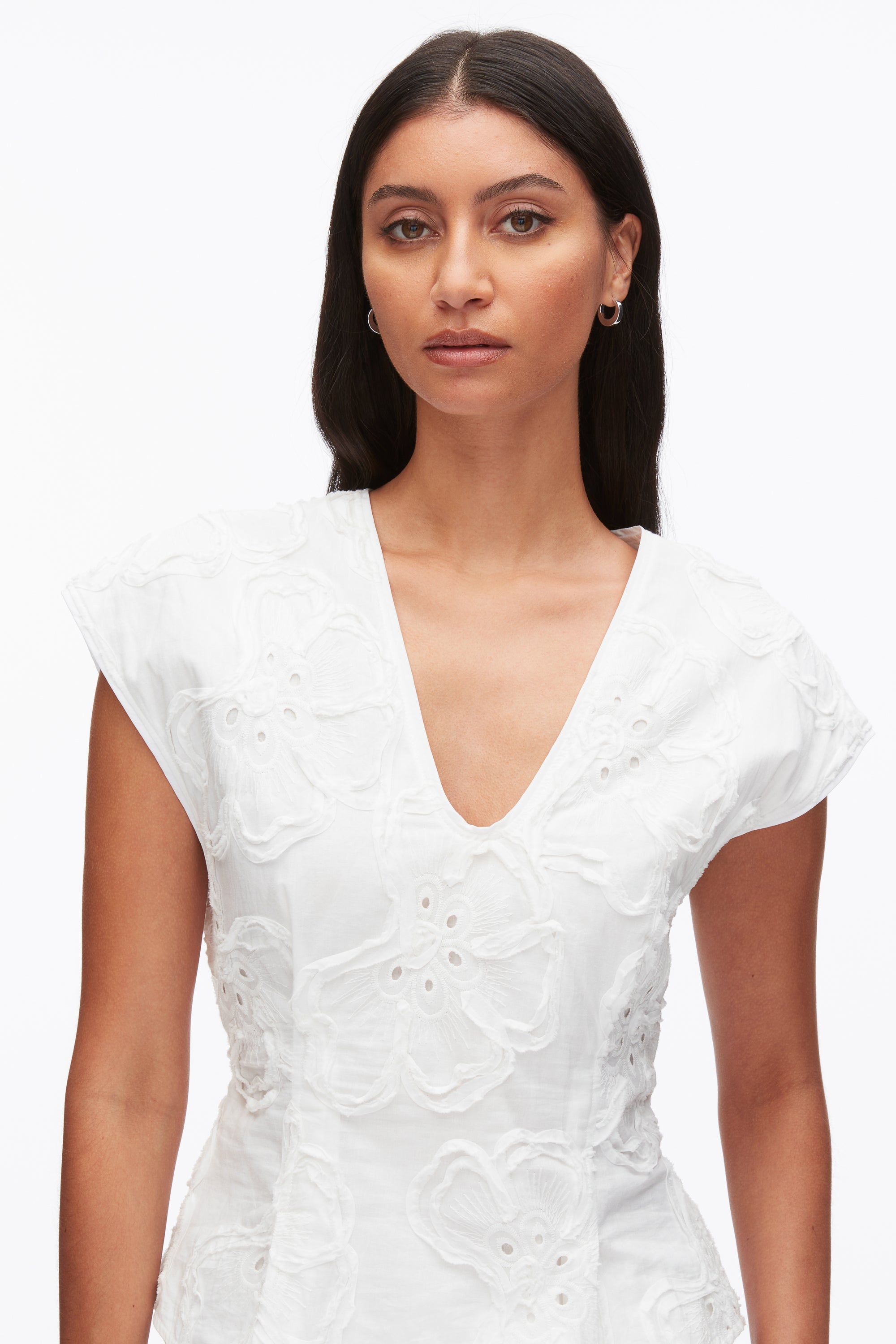 White Embroidered Cap Sleeve Top | 3.1 Phillip Lim