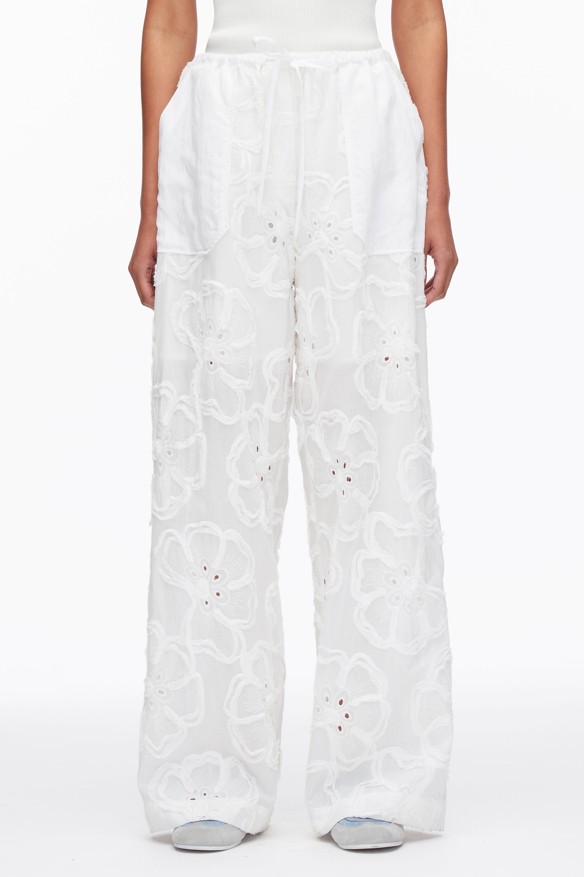 White Embroidered Straight Leg Pull On Pants | 3.1 Phillip Lim